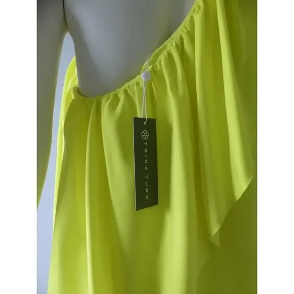 Trina Turk Satisfied One-Shoulder Top NWT Yellow Layer Flutter Flowy Summer Sz M - Picture 5 of 10